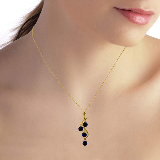 14K Yellow Gold Natural Blue Sapphire Drop Pendant Necklace by