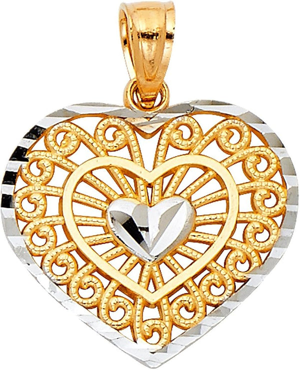 14K Two-Tone Gold Heart-Shaped Charm Pendant