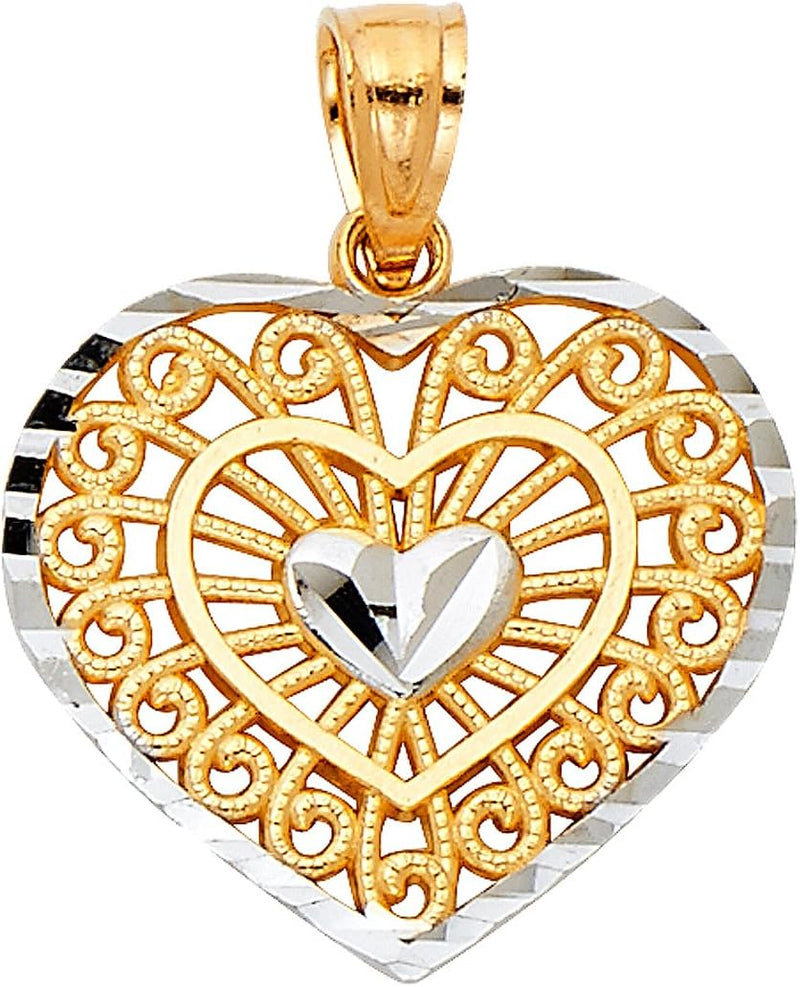 14K Two-Tone Gold Heart-Shaped Charm Pendant