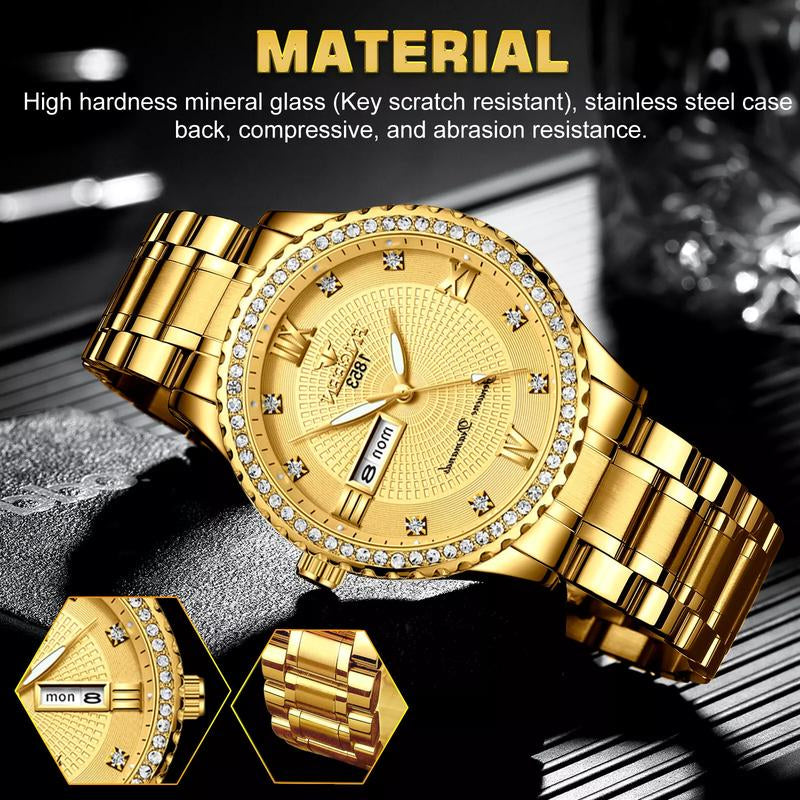 Waterproof Gold Men'S Watch Classic Stainless Steel Quartz Analog Business Gift - Perfect for Any Occasion