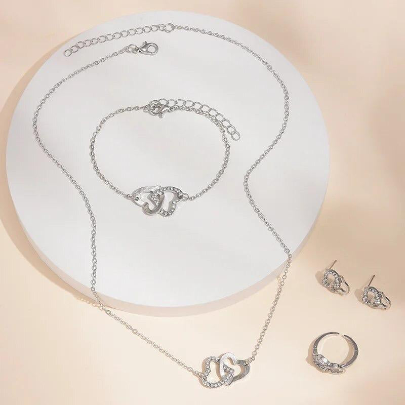 Silver 5Pc Jewelry & Watch Set, Perfect for Any Occasion
