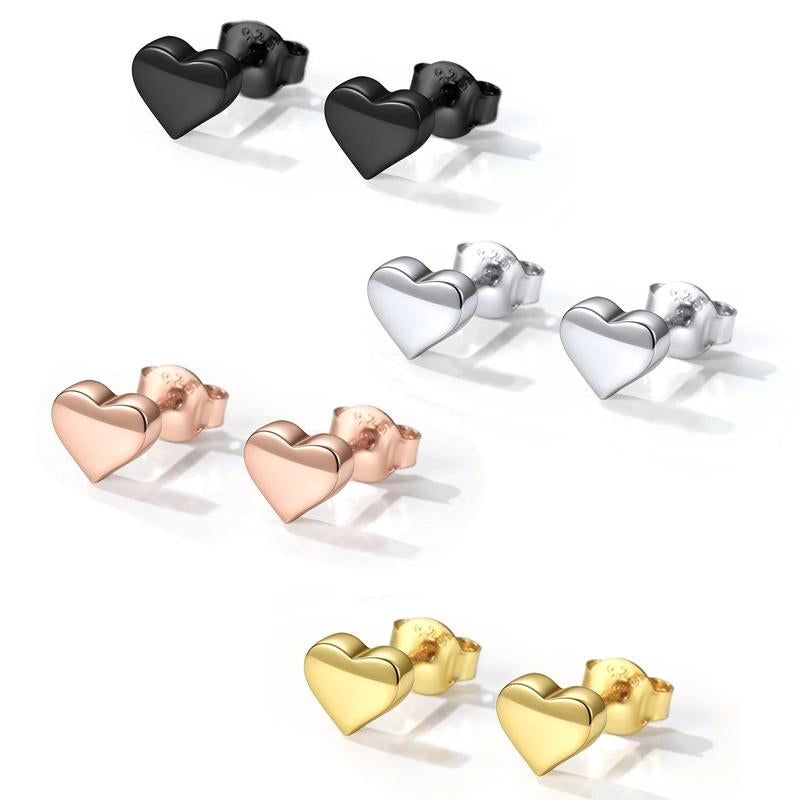 Chicsilver Dainty Heart Plain Simple Daily High Polished Hypoallergenic 925 Sterling Silver Stud Earrings for Women