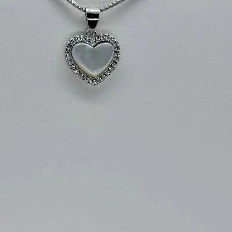 Brand New Sterling Silver 925 Heart White Opal W/ Cubic Zirconia Stones Earrings and Necklace Set