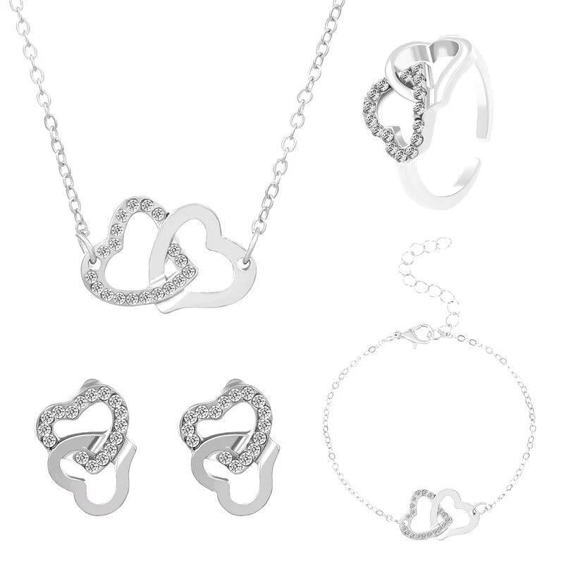 Silver 5Pc Jewelry & Watch Set, Perfect for Any Occasion