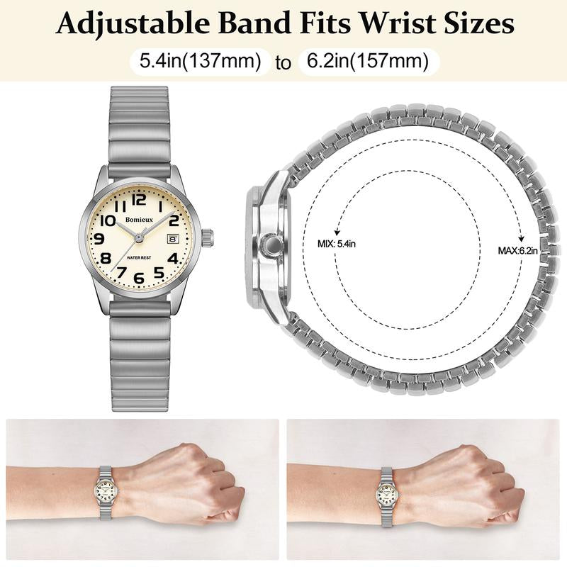 Elegant Gold Watches for Women Small Analog Watch, Waterproof Ladies Watches with Stainless Steel Expansion Band and Luminous Dial - Fashionable Christmas & Birthday Gifts for Women Stretchable Watches for Women