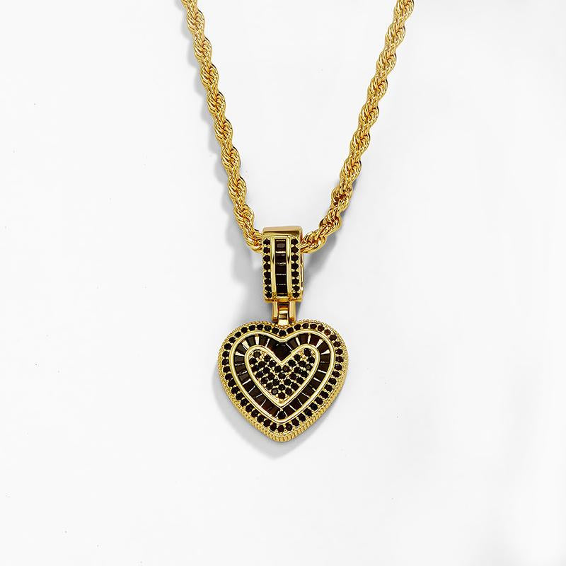 Peregrinax Hip Hop Heart Necklace for Women, Cubic Diamond Heart Pendant Necklace with 14K Gold Plated Heart Charm Chains Birthday Gifts for Women