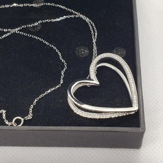 Brand New Sterling Silver 925 Heart Zirconia Stones Necklace