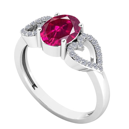 1.40 Carat Ruby & Heart Shape Diamond Gemstone Ring in 14K White Gold