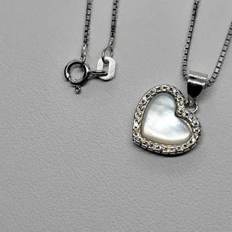 Brand New Sterling Silver 925 Heart White Opal W/ Cubic Zirconia Stones Earrings and Necklace Set