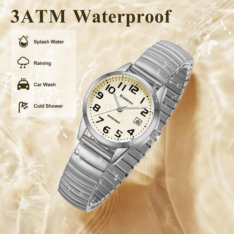 Elegant Gold Watches for Women Small Analog Watch, Waterproof Ladies Watches with Stainless Steel Expansion Band and Luminous Dial - Fashionable Christmas & Birthday Gifts for Women Stretchable Watches for Women