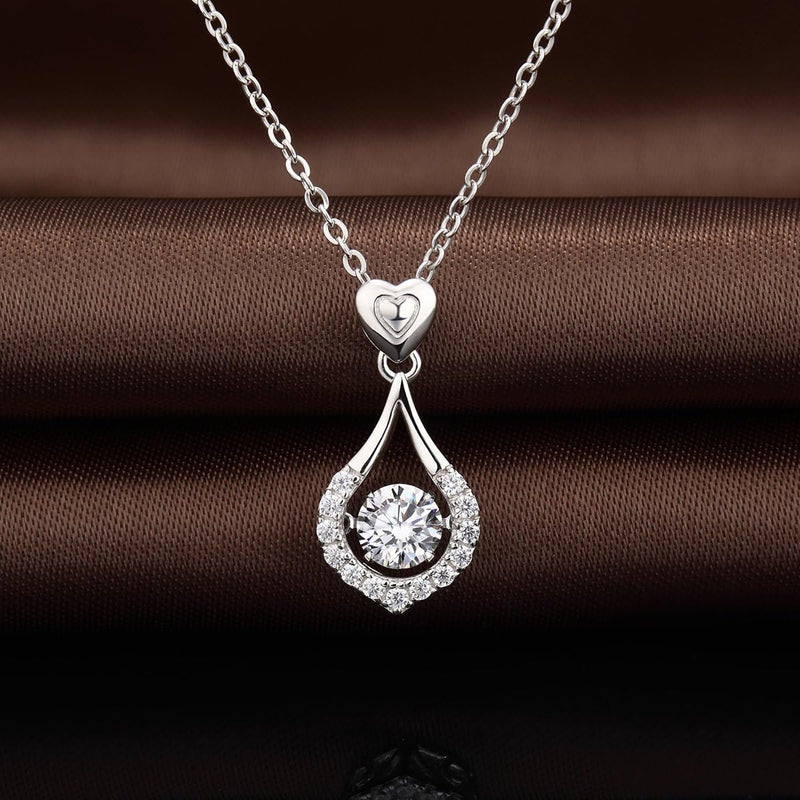 18K White Gold Plated 925 Sterling Silver Shaking CZ Diamond Pendant Necklace for Women with 5A+ Cubic Zirconia, Chain 18Inch