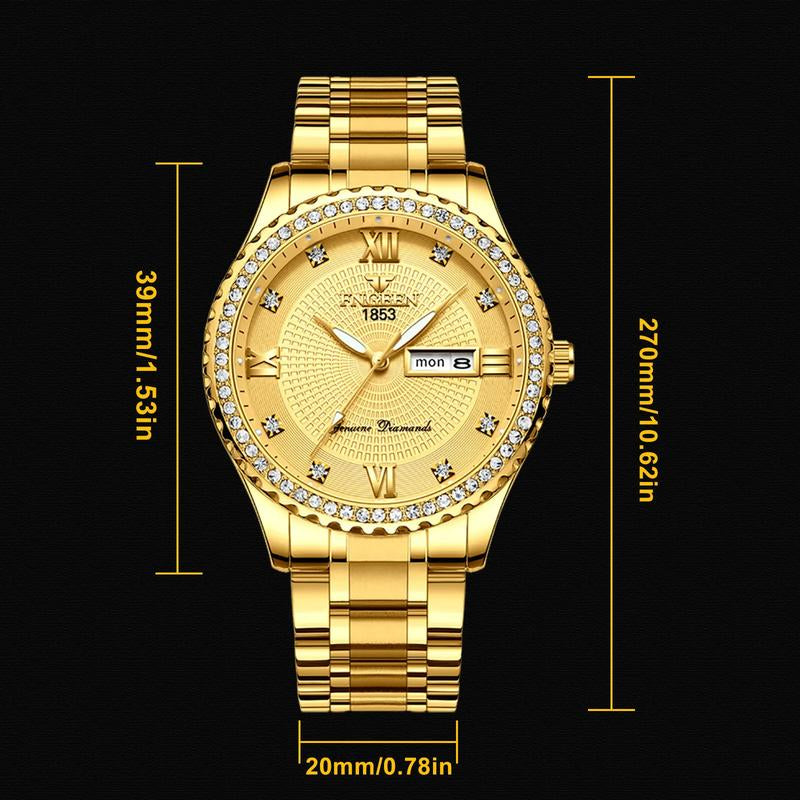 Waterproof Gold Men'S Watch Classic Stainless Steel Quartz Analog Business Gift - Perfect for Any Occasion