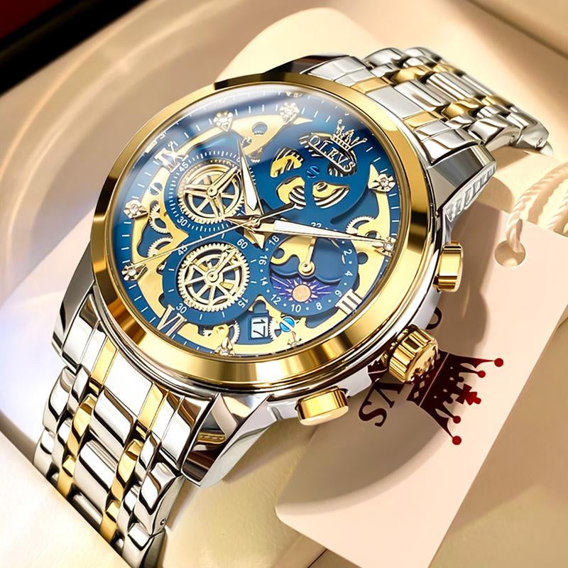 TAXAU Men'S Watch Luxury Business Dress Analog Quartz Stainless Steel Waterproof Luminous Men'S Large Dial Casual Two Tone Wristwatch with Day Date Calendar