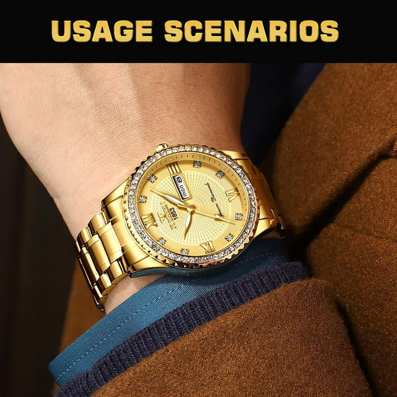 Waterproof Gold Men'S Watch Classic Stainless Steel Quartz Analog Business Gift - Perfect for Any Occasion