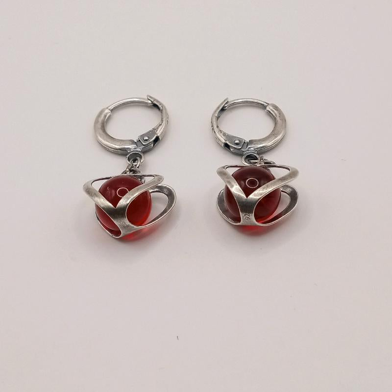 Red Heart Silver Sterling Handcrafted Earrings