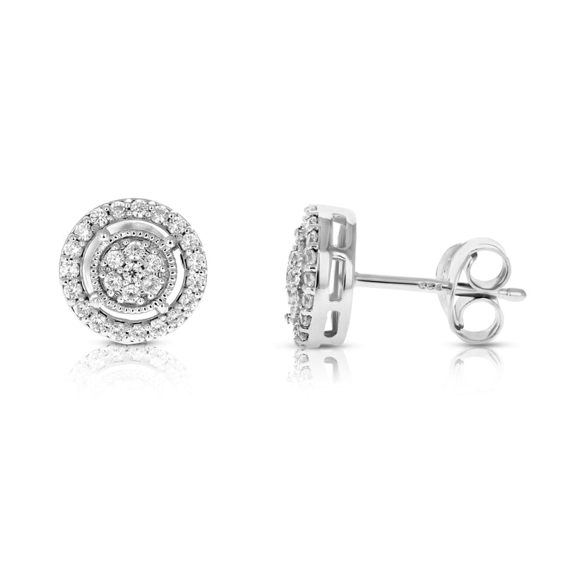 1/2 CTTW round Diamond Stud Earrings in .925 Sterling Silver with Rhodium Female Adult