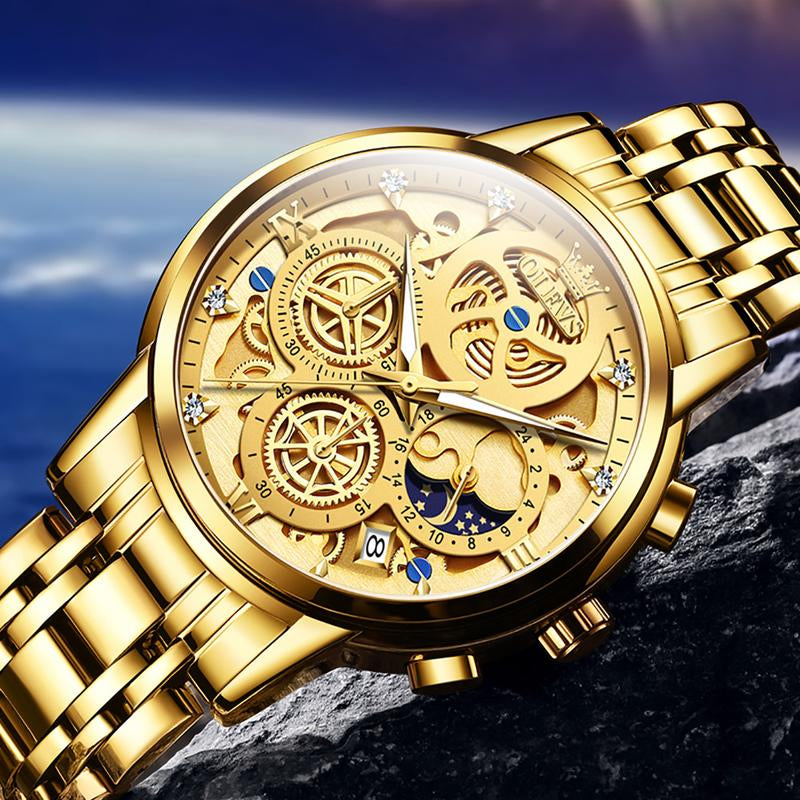 TAXAU Men'S Watch Luxury Business Dress Analog Quartz Stainless Steel Waterproof Luminous Men'S Large Dial Casual Two Tone Wristwatch with Day Date Calendar
