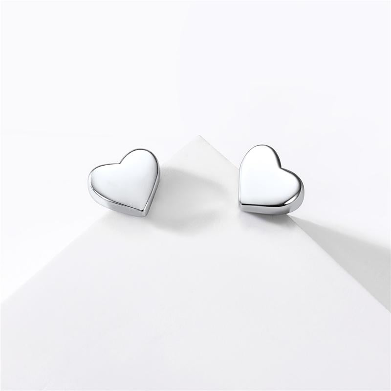 Chicsilver Dainty Heart Plain Simple Daily High Polished Hypoallergenic 925 Sterling Silver Stud Earrings for Women