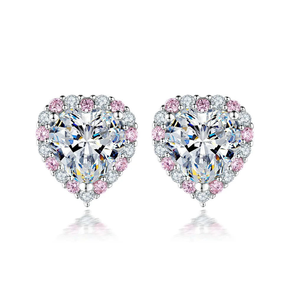Pink Heart Moissanite Necklace Earring Set 2Ct GRA Certificate Passed Diamond Test Women Jewelry Gift S925 Silver