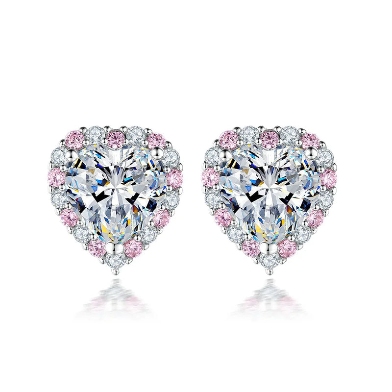 Pink Heart Moissanite Necklace Earring Set 2Ct GRA Certificate Passed Diamond Test Women Jewelry Gift S925 Silver