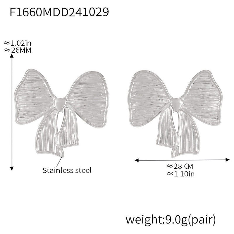 Bow Stud Earrings Stainless Steel PVD Electroplating Color Retention Simple
