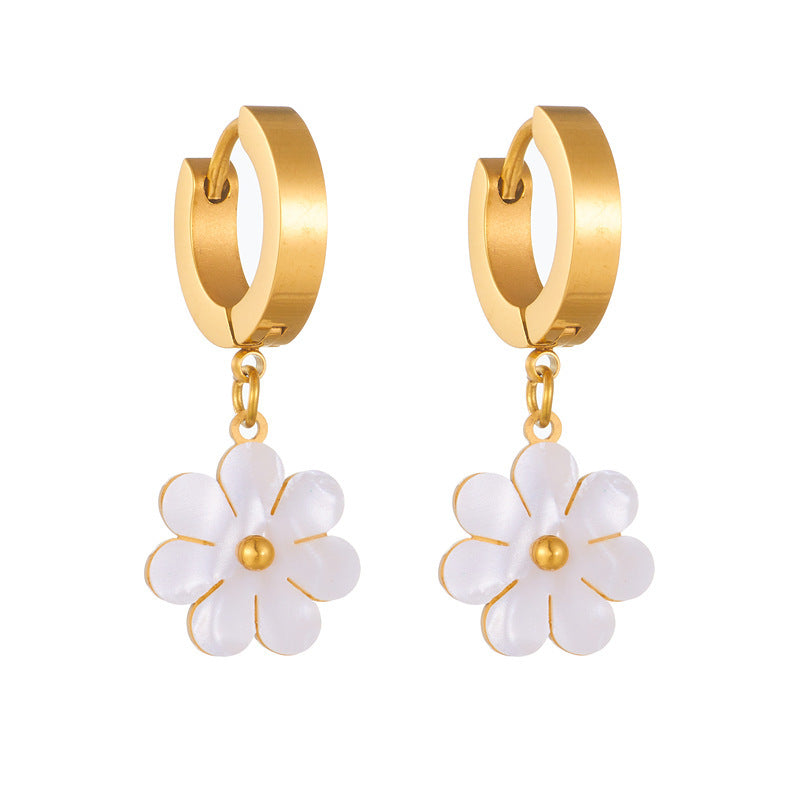 Stainless Steel Daisy Flower Jewelry Set – Double Layer Necklace & Earrings