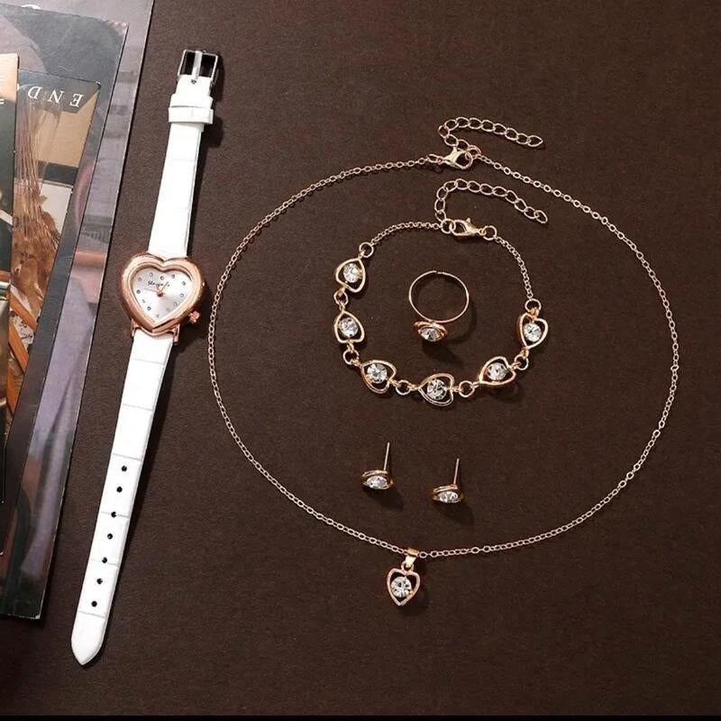 Heart 5Pc Jewelry & Watch Set….Color: White/Gold