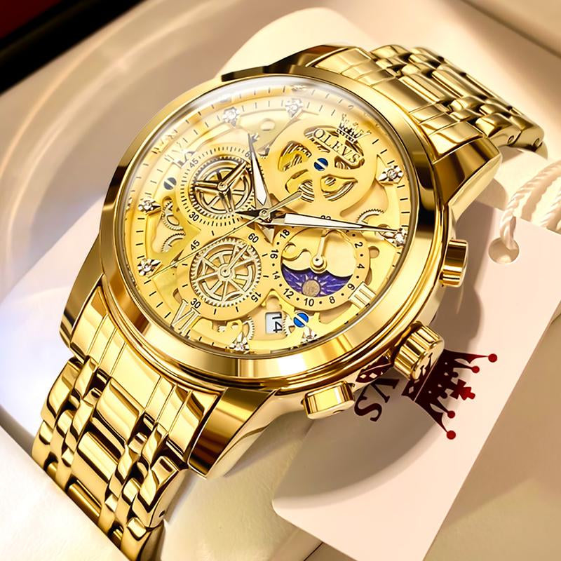 TAXAU Men'S Watch Luxury Business Dress Analog Quartz Stainless Steel Waterproof Luminous Men'S Large Dial Casual Two Tone Wristwatch with Day Date Calendar
