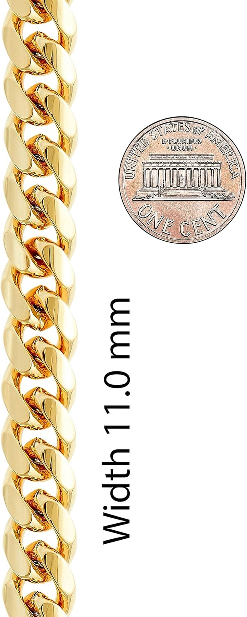 11mm Cuban Link Miami Curb Chain Necklace for Men and Women, Diamond Cut 24K Real Gold Plated