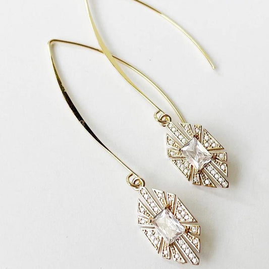 Art Deco Threader Earrings, Long Gold Earrings for Women, Gold Dangle Earrings, Everyday Earrings