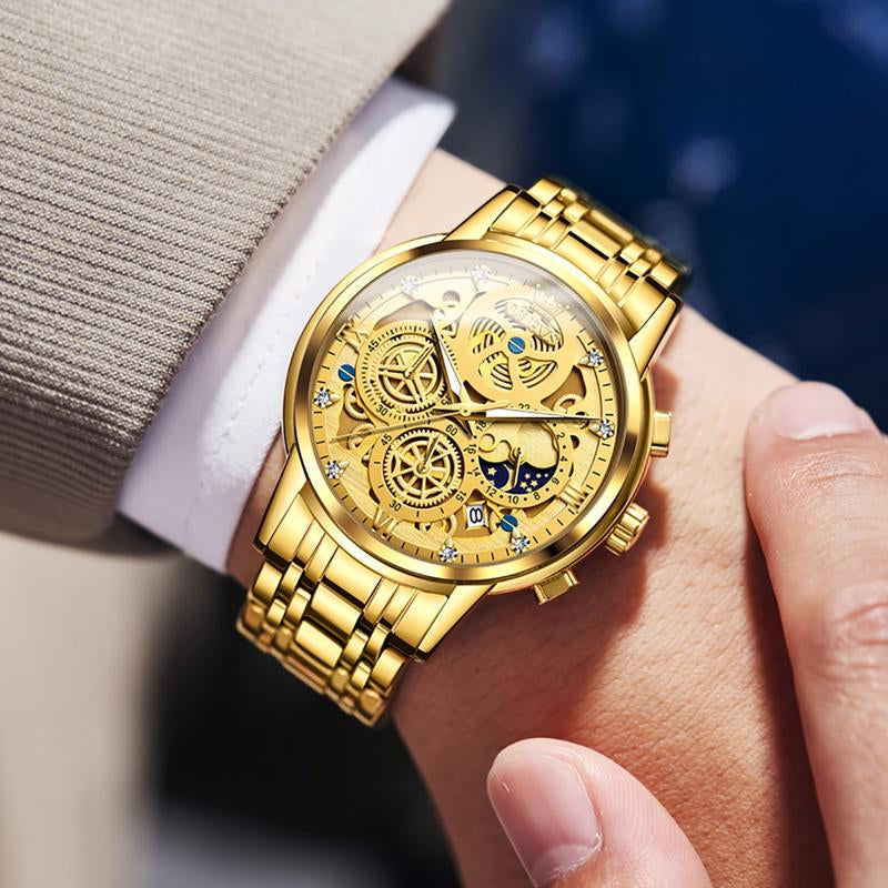 TAXAU Men'S Watch Luxury Business Dress Analog Quartz Stainless Steel Waterproof Luminous Men'S Large Dial Casual Two Tone Wristwatch with Day Date Calendar