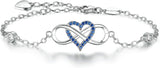 925 Sterling Silver Infinity Heart Charm Bracelet with Blue Gemstone and Pink Cubic Zirconia - Elegant Wedding Jewelry Gift for Women, Wives, and Mothers