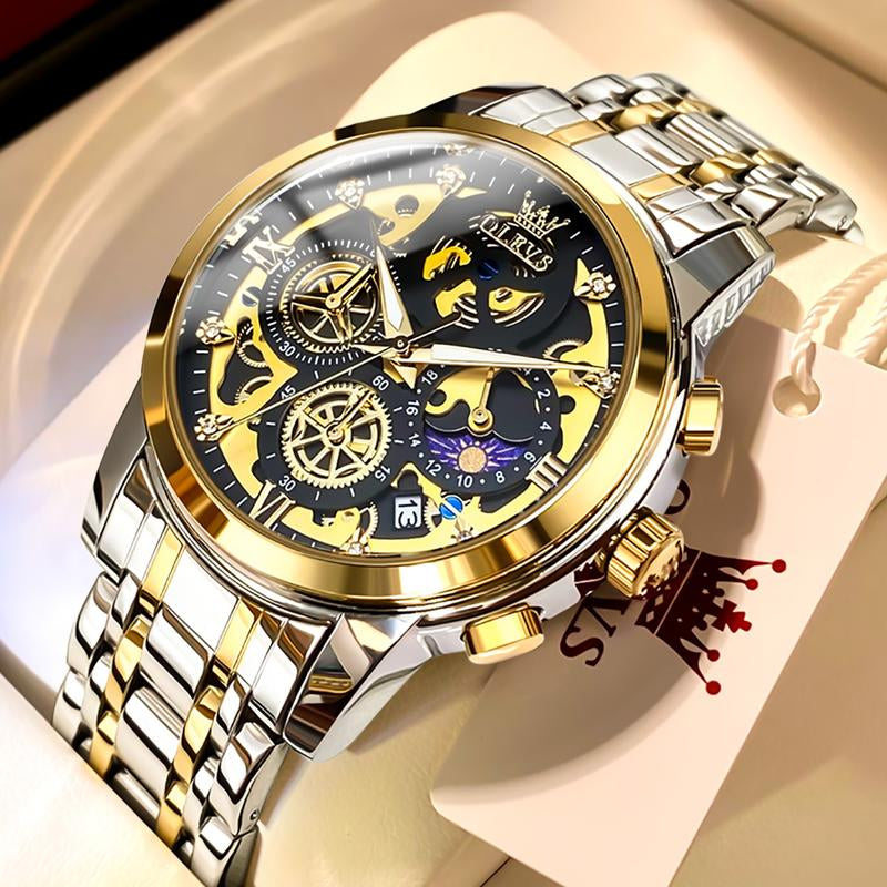 TAXAU Men'S Watch Luxury Business Dress Analog Quartz Stainless Steel Waterproof Luminous Men'S Large Dial Casual Two Tone Wristwatch with Day Date Calendar