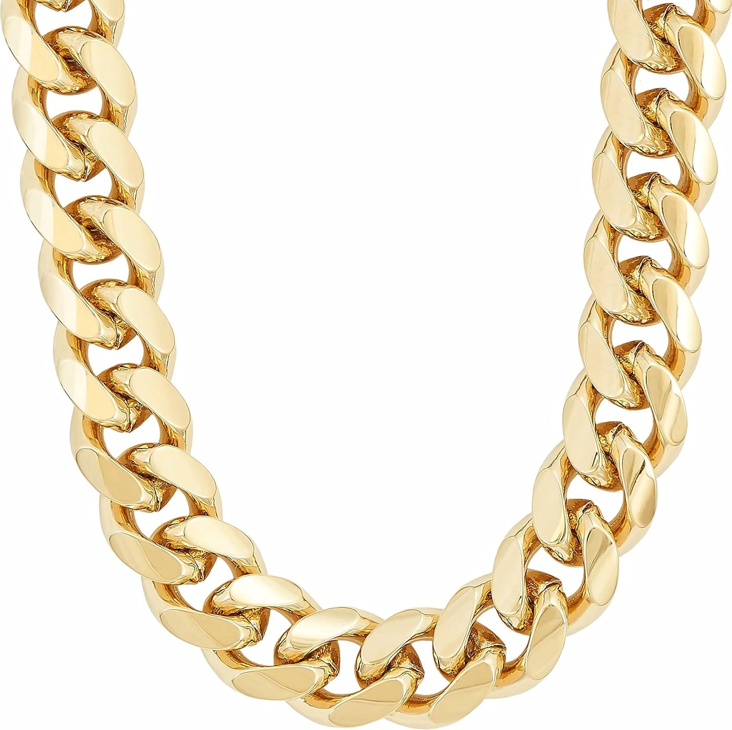 11mm Cuban Link Miami Curb Chain Necklace for Men and Women, Diamond Cut 24K Real Gold Plated