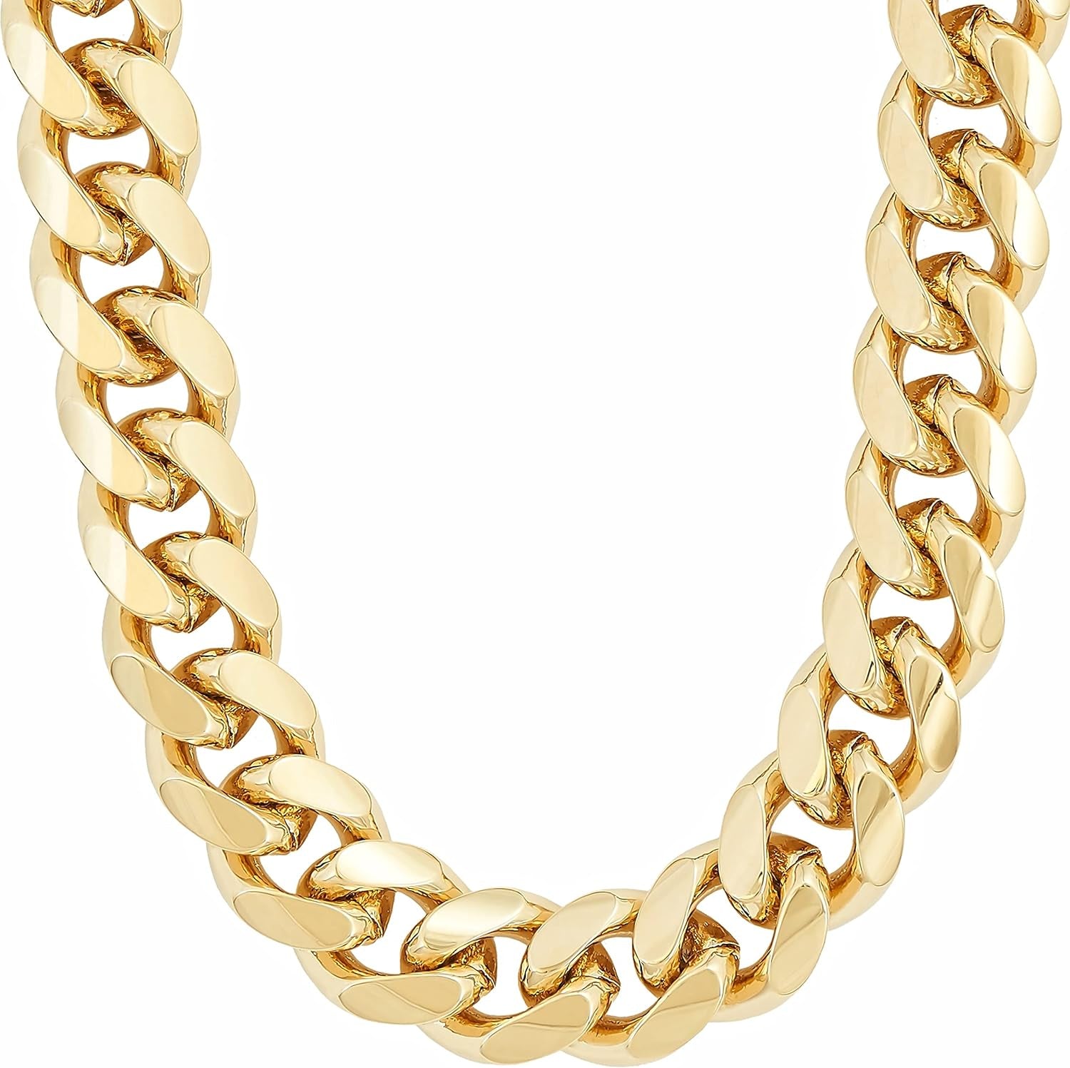 11mm Cuban Link Miami Curb Chain Necklace for Men and Women, Diamond Cut 24K Real Gold Plated