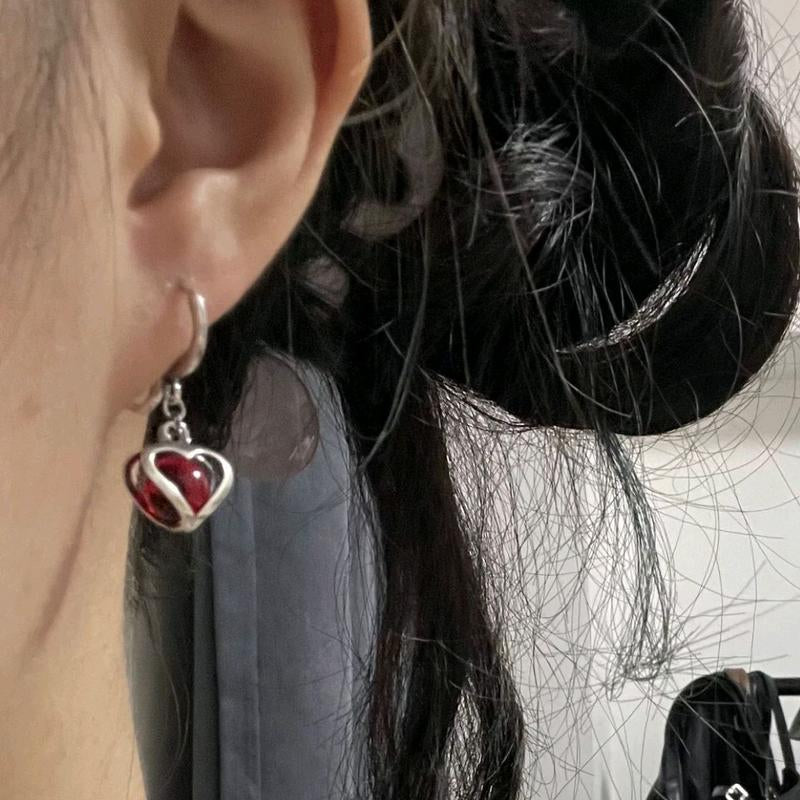 Red Heart Silver Sterling Handcrafted Earrings