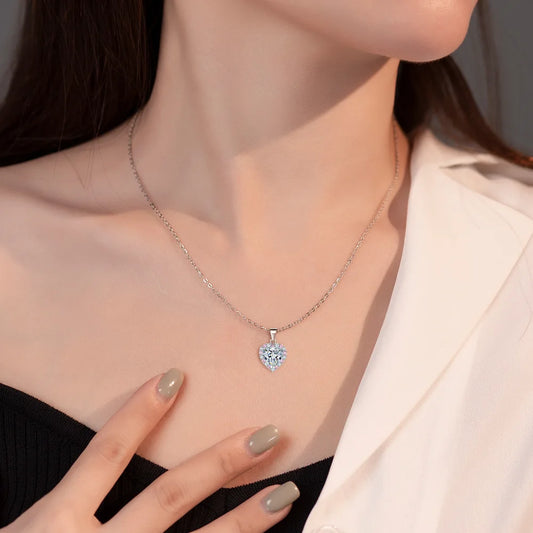 Pink Heart Moissanite Necklace Earring Set 2Ct GRA Certificate Passed Diamond Test Women Jewelry Gift S925 Silver