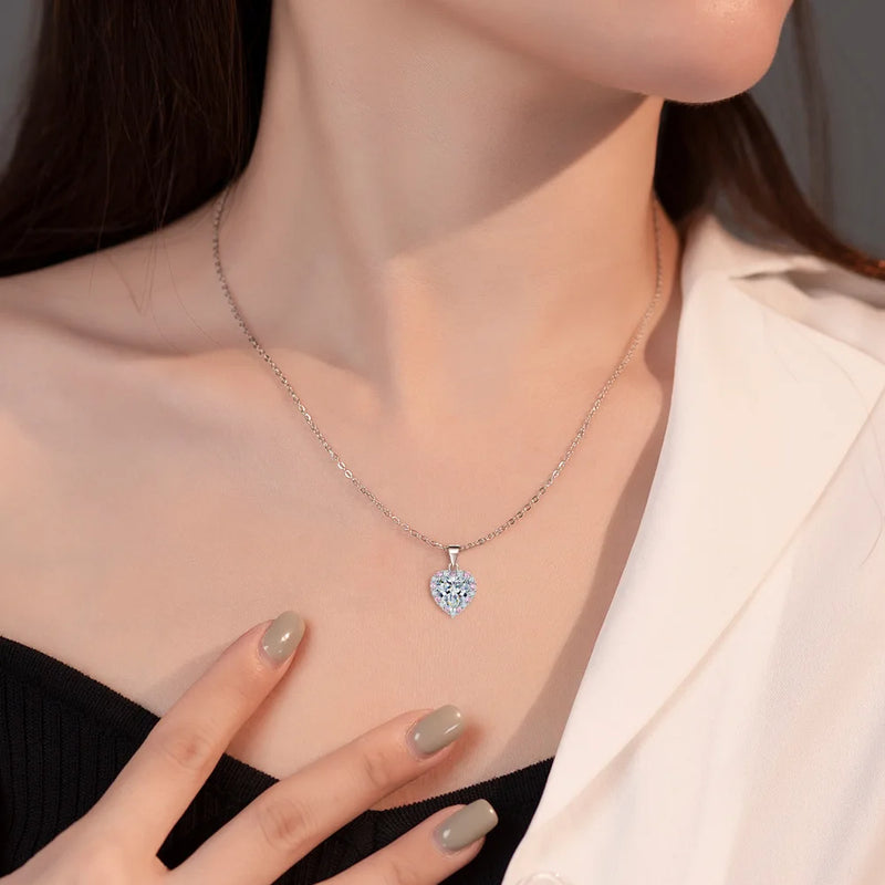 Pink Heart Moissanite Necklace Earring Set 2Ct GRA Certificate Passed Diamond Test Women Jewelry Gift S925 Silver
