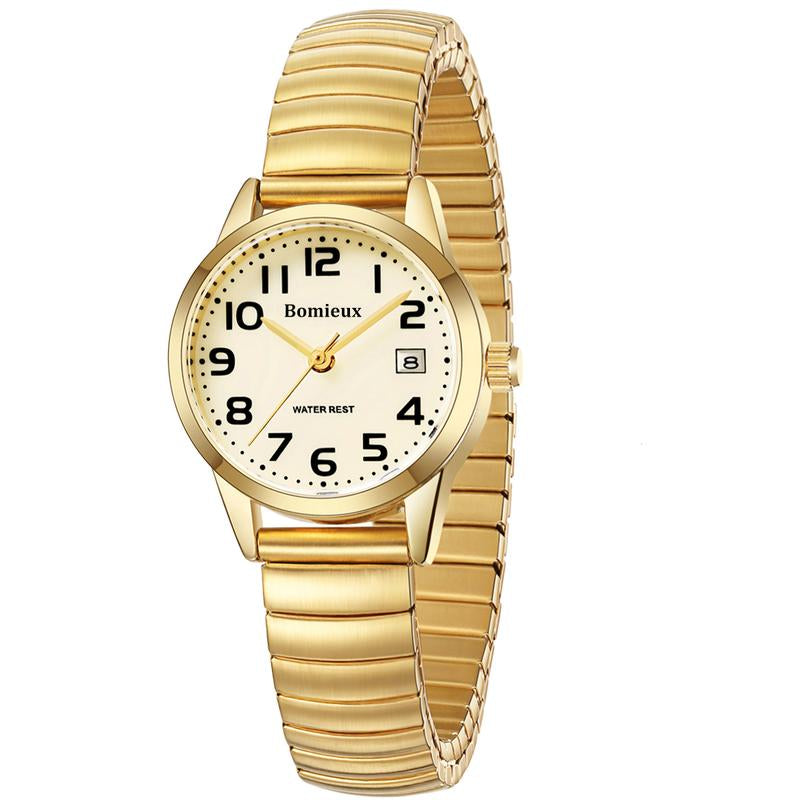 Elegant Gold Watches for Women Small Analog Watch, Waterproof Ladies Watches with Stainless Steel Expansion Band and Luminous Dial - Fashionable Christmas & Birthday Gifts for Women Stretchable Watches for Women