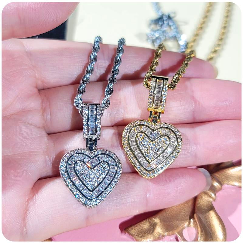 Peregrinax Hip Hop Heart Necklace for Women, Cubic Diamond Heart Pendant Necklace with 14K Gold Plated Heart Charm Chains Birthday Gifts for Women