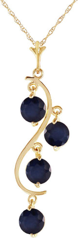 14K Yellow Gold Natural Blue Sapphire Drop Pendant Necklace by