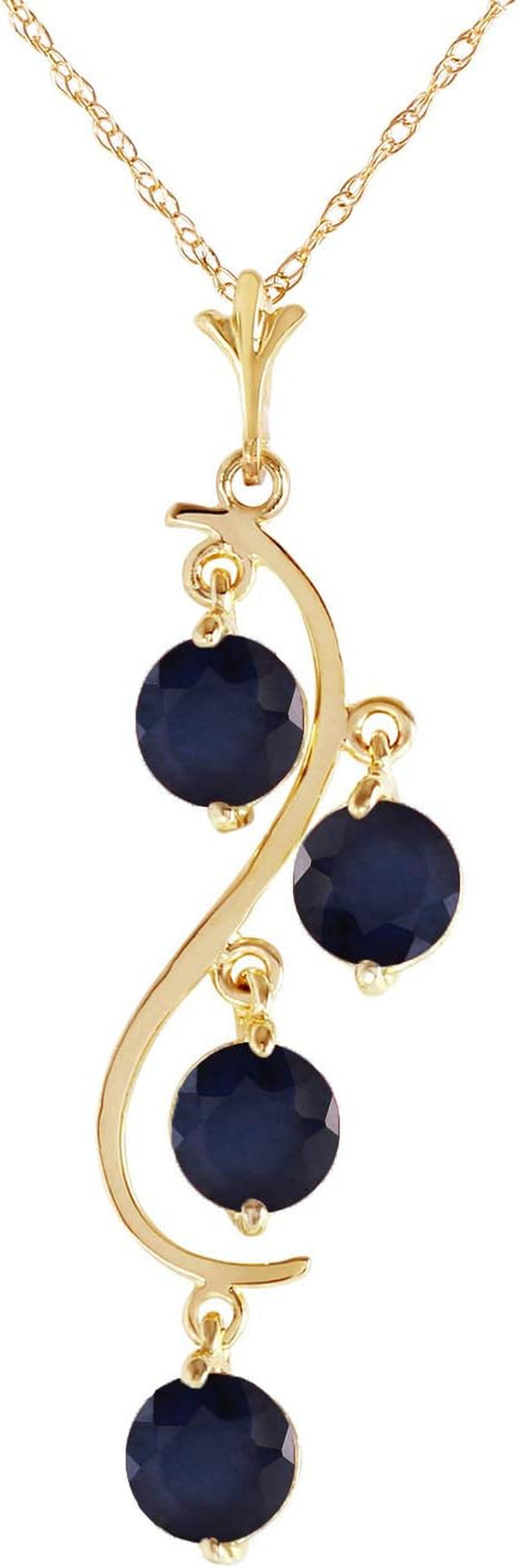 14K Yellow Gold Natural Blue Sapphire Drop Pendant Necklace by