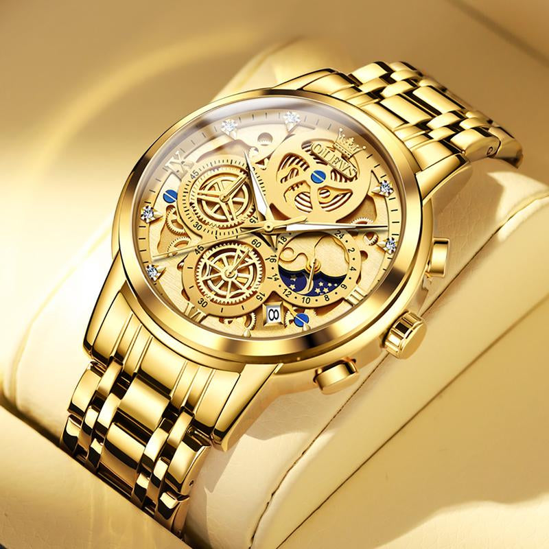 TAXAU Men'S Watch Luxury Business Dress Analog Quartz Stainless Steel Waterproof Luminous Men'S Large Dial Casual Two Tone Wristwatch with Day Date Calendar