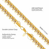 11mm Cuban Link Miami Curb Chain Necklace for Men and Women, Diamond Cut 24K Real Gold Plated