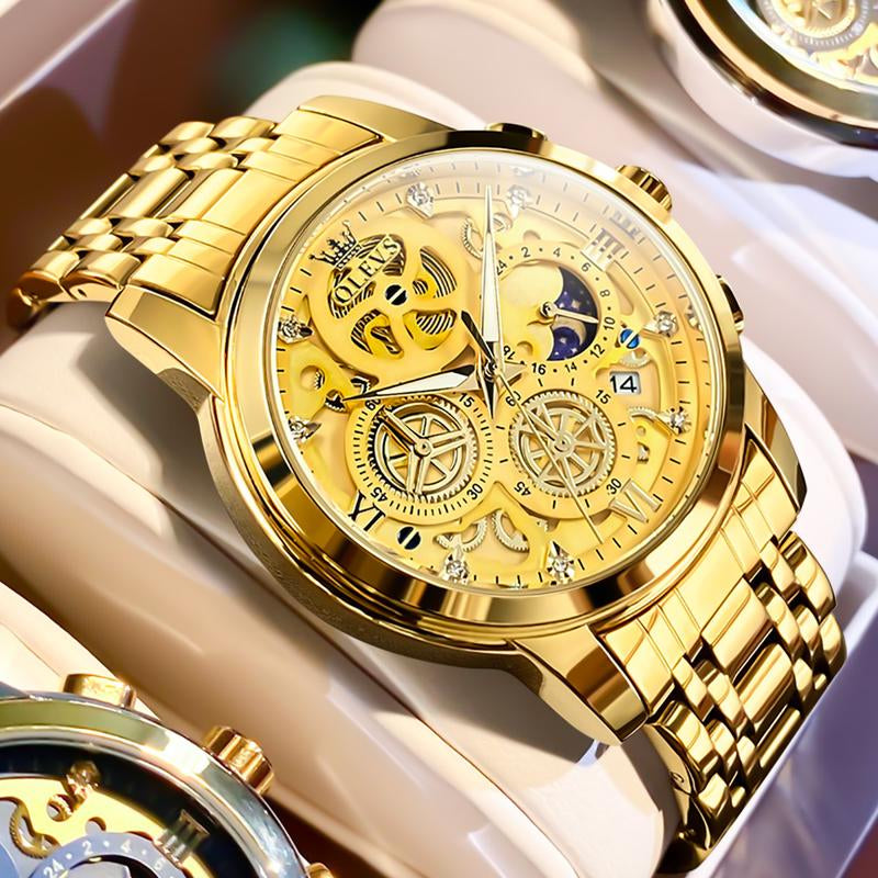 TAXAU Men'S Watch Luxury Business Dress Analog Quartz Stainless Steel Waterproof Luminous Men'S Large Dial Casual Two Tone Wristwatch with Day Date Calendar