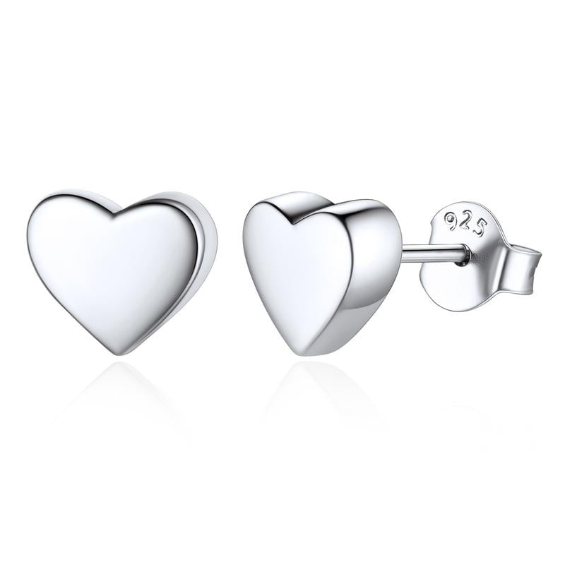 Chicsilver Dainty Heart Plain Simple Daily High Polished Hypoallergenic 925 Sterling Silver Stud Earrings for Women
