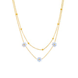 Stainless Steel Daisy Flower Jewelry Set – Double Layer Necklace & Earrings