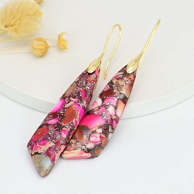 Antique Red Regalite Stones Hook Earrings