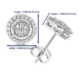 1/2 CTTW round Diamond Stud Earrings in .925 Sterling Silver with Rhodium Female Adult side view with dimensions