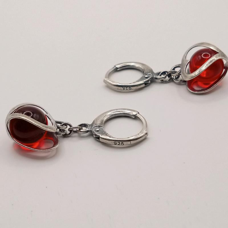 Red Heart Silver Sterling Handcrafted Earrings